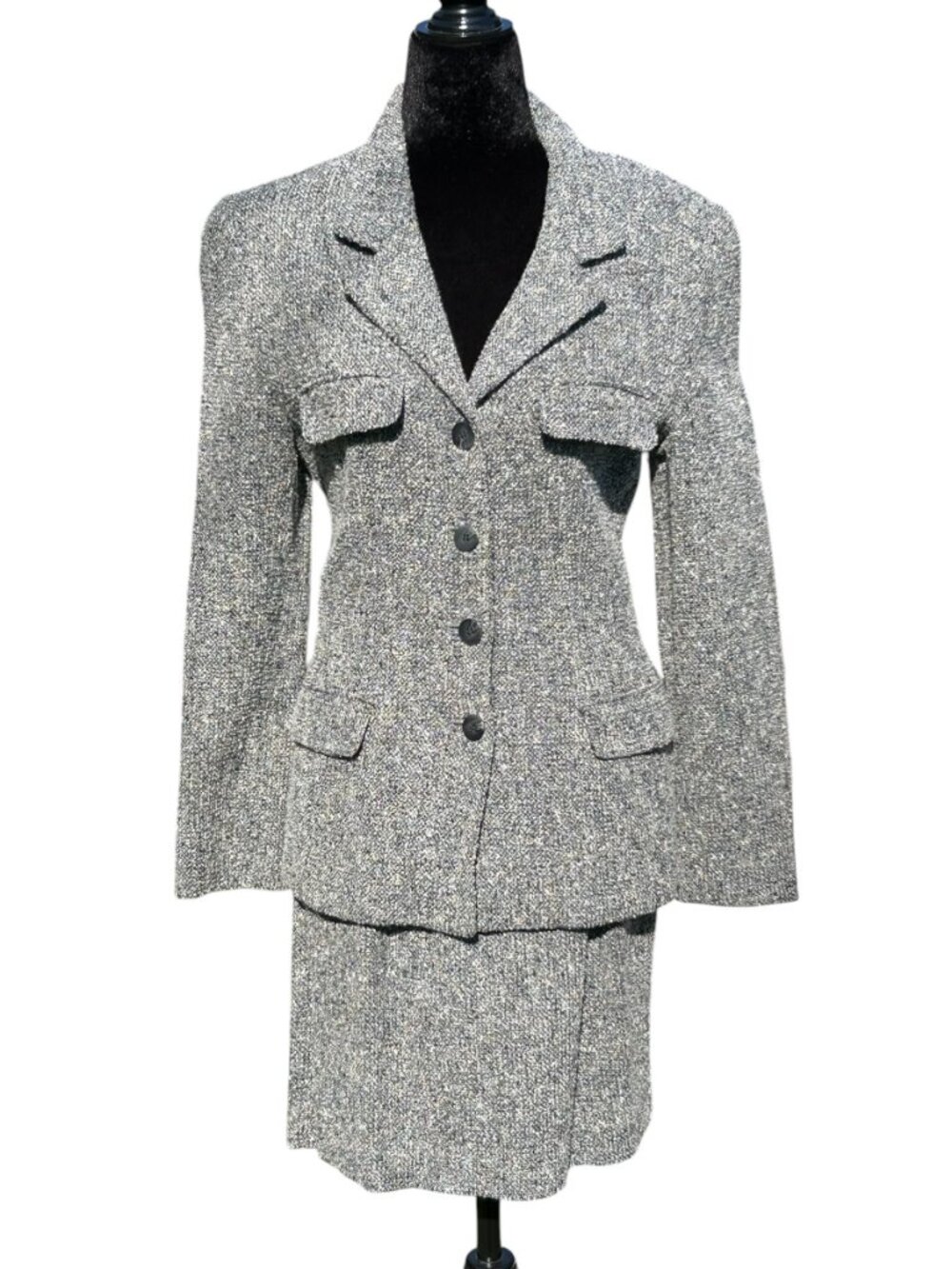 Vintage Gray Speckled Tweed Core Skirt Suit Set Size 2